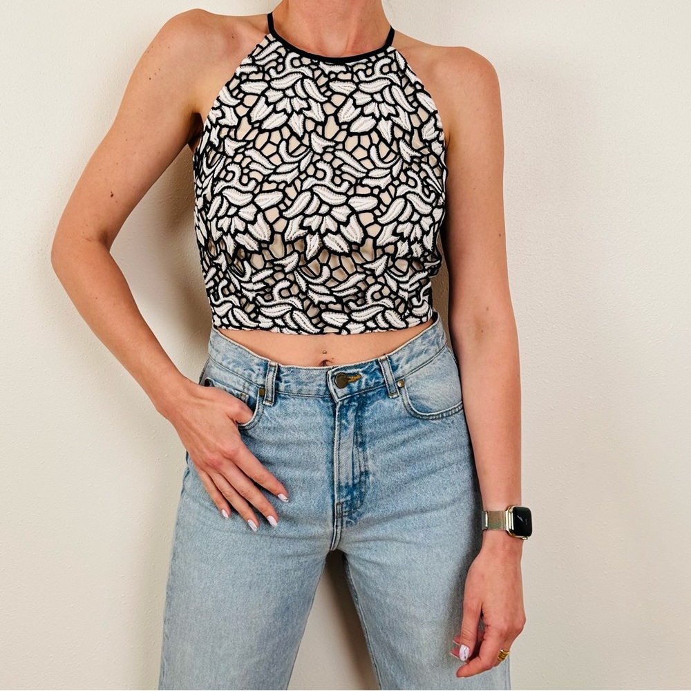 Keepsake True Love floral lace halter embroidered boho cropped sleeveless top